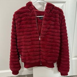 Red Wine Faux-Fur Coat